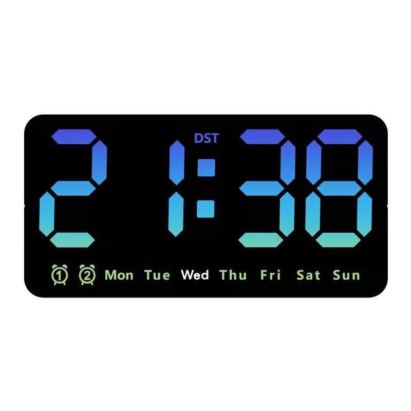 Voice Control Digital Wall Clock Temperature Date Week DST Table Clock 12/24H Dual Alarm Wall-mounted Large Display LED Clock