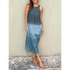 Summer Gradient Casual Cotton Linen Sleeveless Slit Dress for Women, European American Style Ladies Sundress
