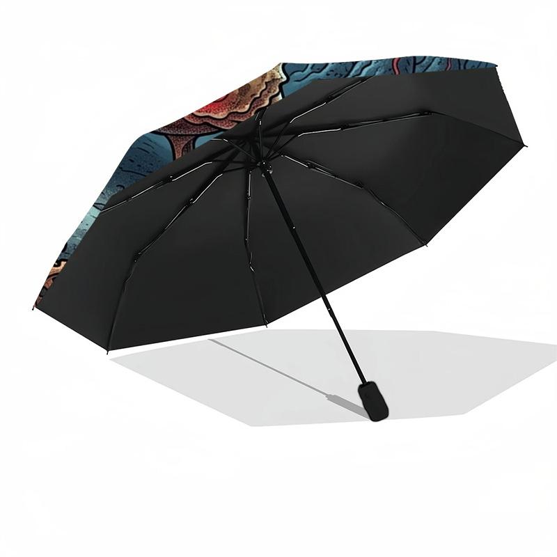 Underwater Mechanical Fish pattern umbrella, portable and foldable design, 8 ribs, a casual accessory for Halloween, Christmas, and birthday gifts.