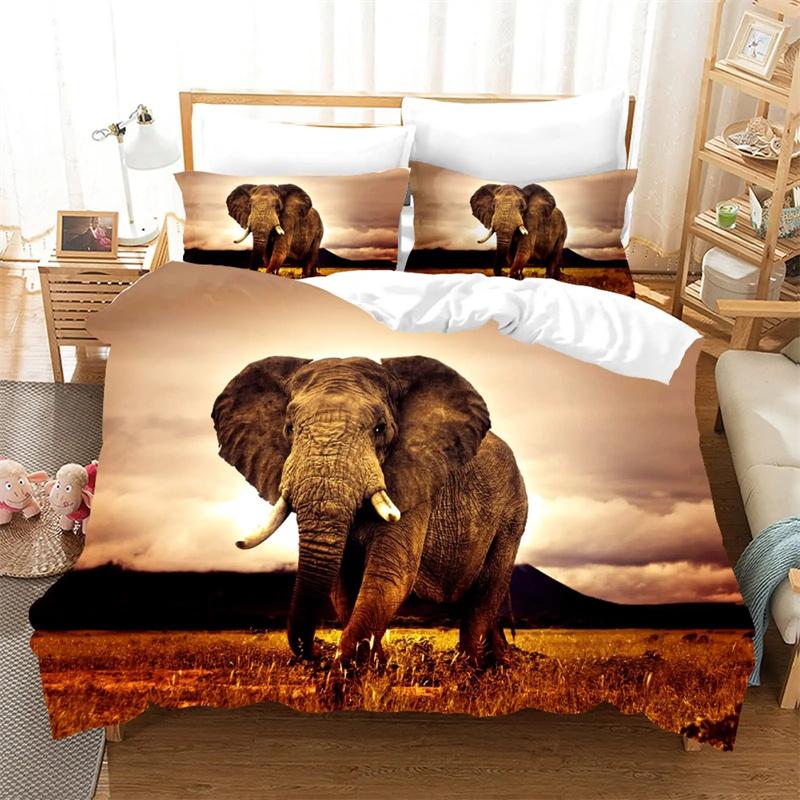 Premium African Wildlife 3D Elephant Duvet Cover African Tropical Grassland Scene Theme Bedding Bedroom Decoration For Women Men Kids