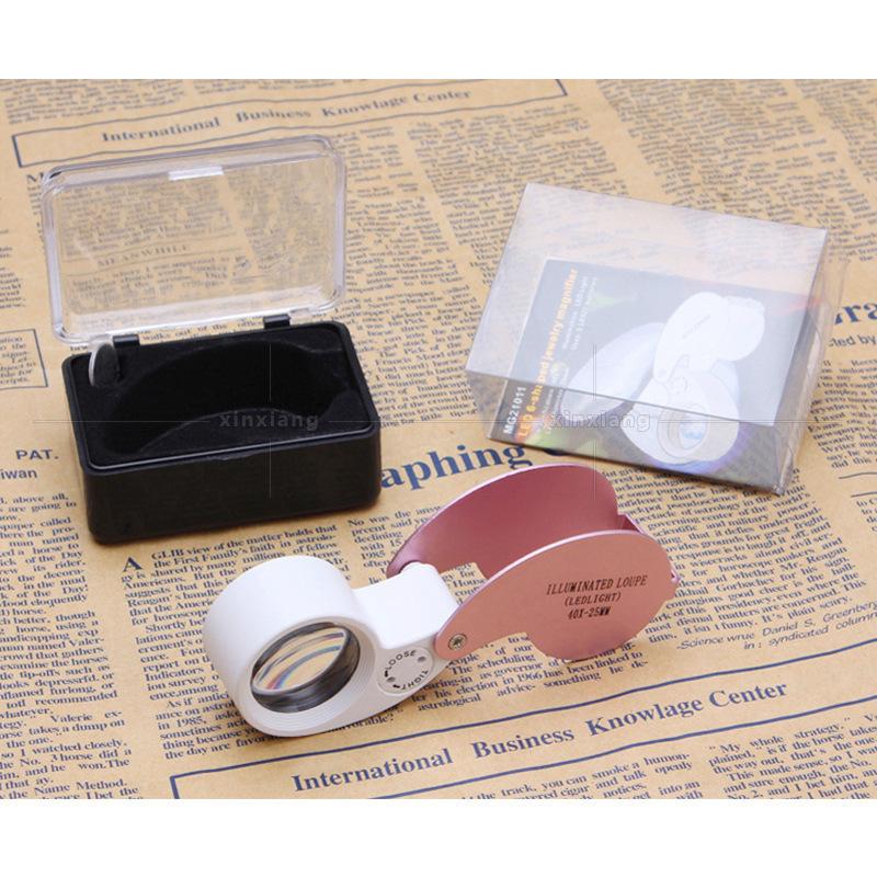 40X Mini Magnifying Glass with Led Light Metal Case Hd Appraisal Collection Antique Diamond Jewelry Pocket Illuminated Loupe
