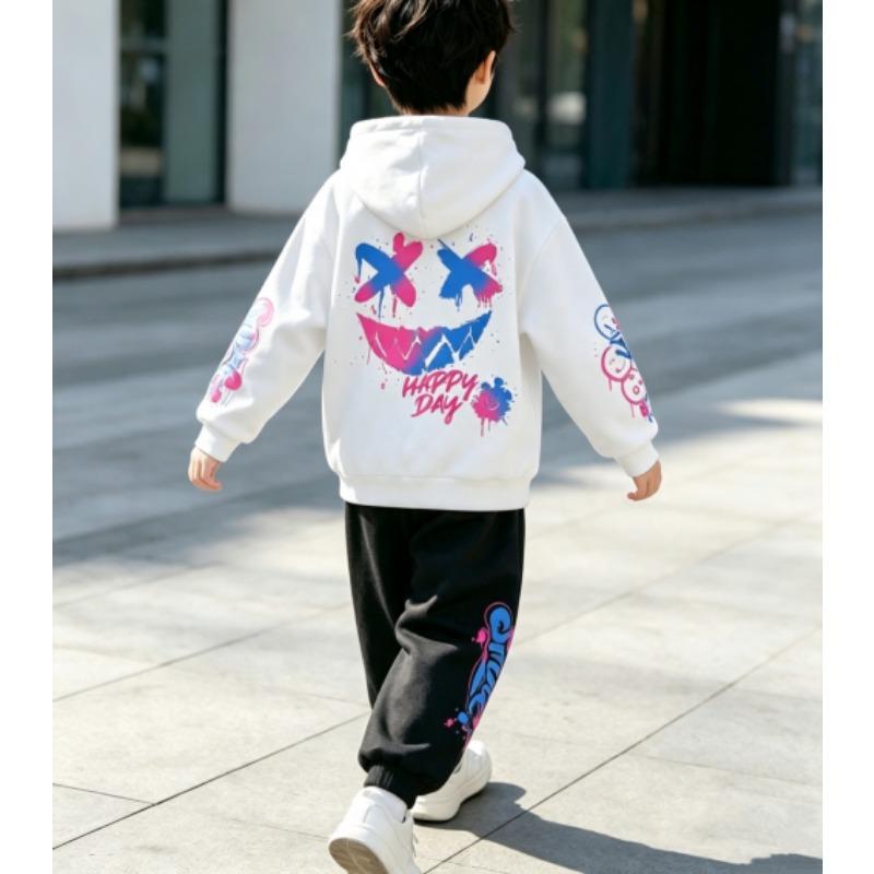 Kids Loungewear Set Boy and Girl Casual Pullover Hoodie & Elastic Waist Trousers for School & Play