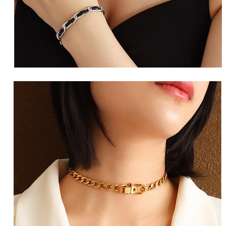 Exaggerated European-American Belt Buckle Necklace: NK Chain Clavicle Titanium Steel 18k Gold Choker for Women - P981
