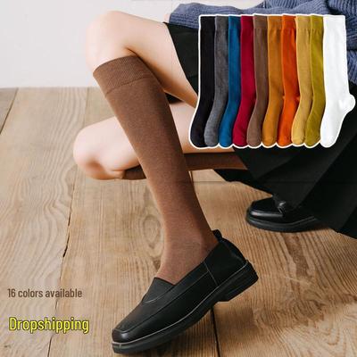 Women's Micro-Pressure Knee-High Cotton Socks: Autumn/Winter Slimming Japanese Style, Solid Color for JK Students