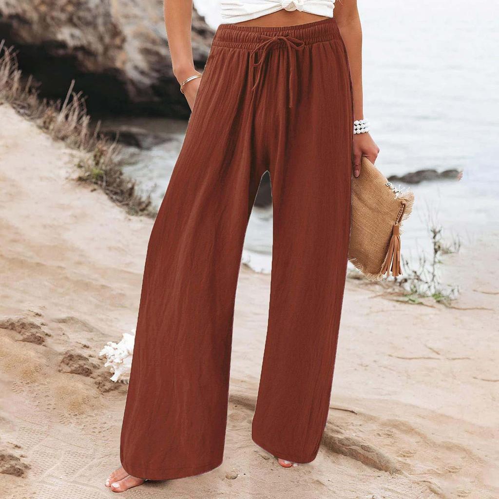 Women's Fashionable Loose Casual Color High Waist Wide Leg Casual Pants