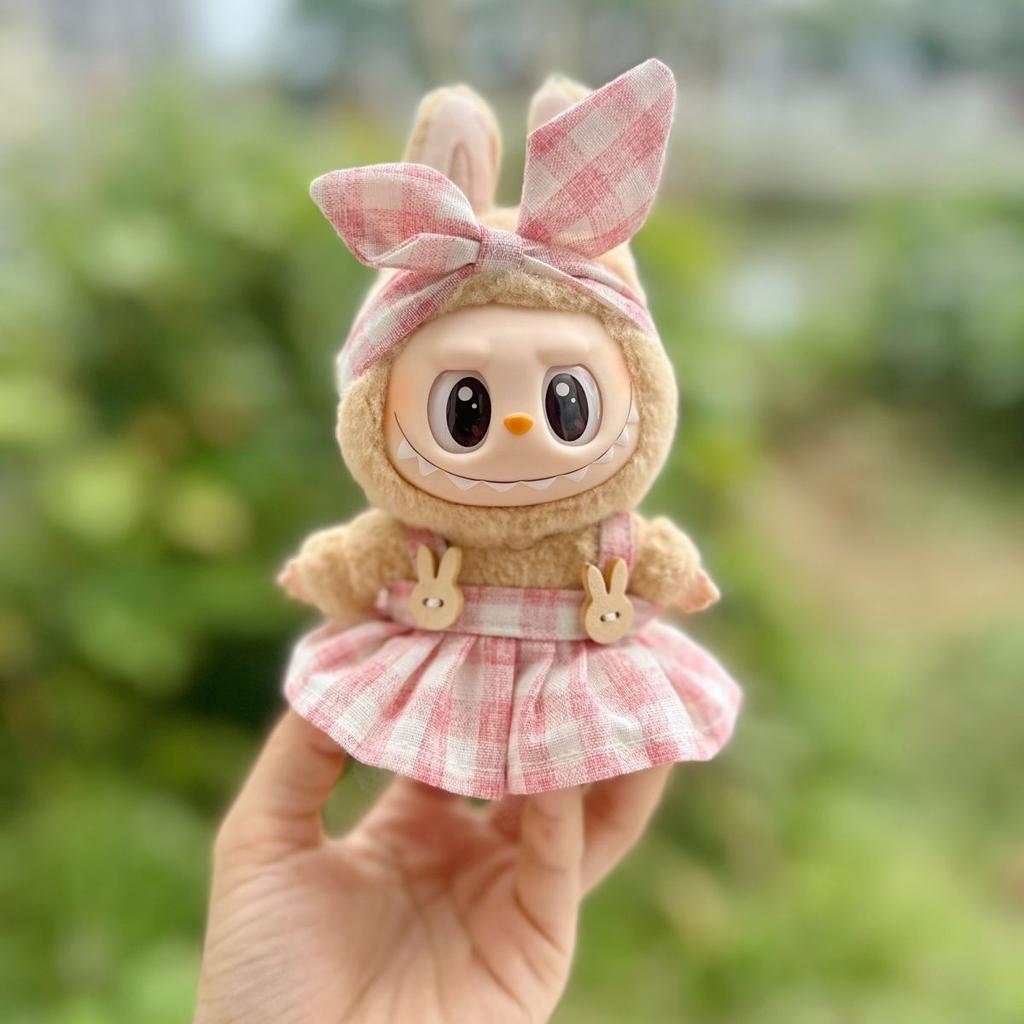 Only Clothes Second Generation Blind Box Labubu Vinyl Pendant Labubu Sitting Party Series Baby Clothes Checkered Headband Skirt