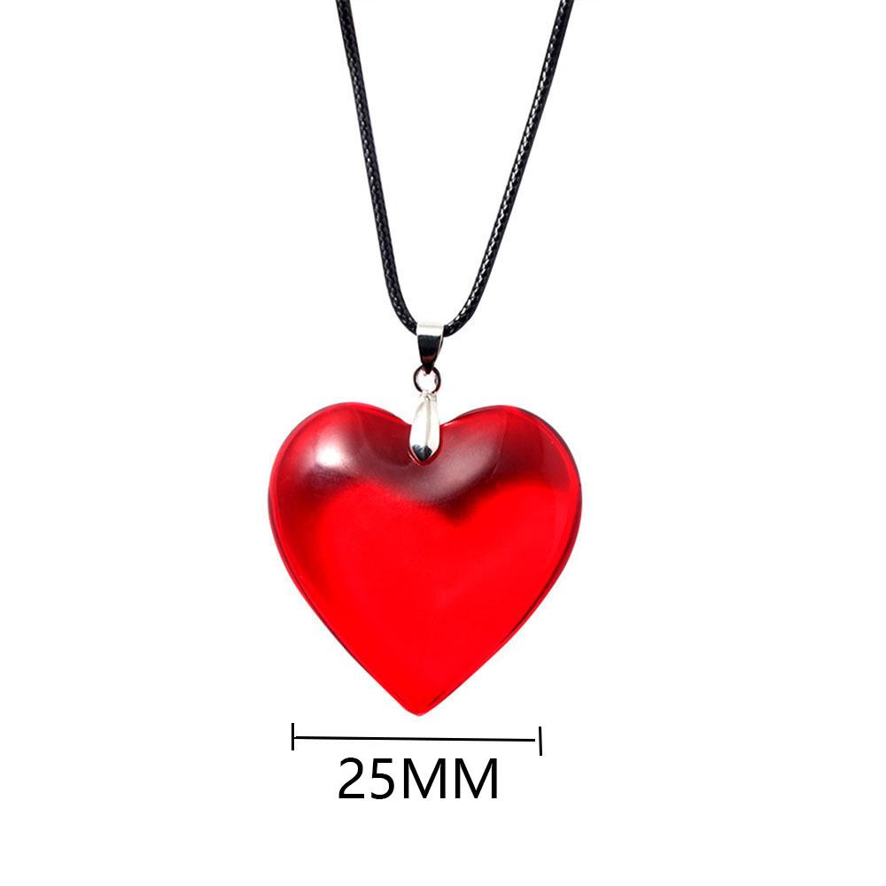 25/32mm Colorful Big Heart Shape Pendant Necklace Simple Transparent Glass Puffy Love Heart Beaded Clavicle Chain Necklace Love