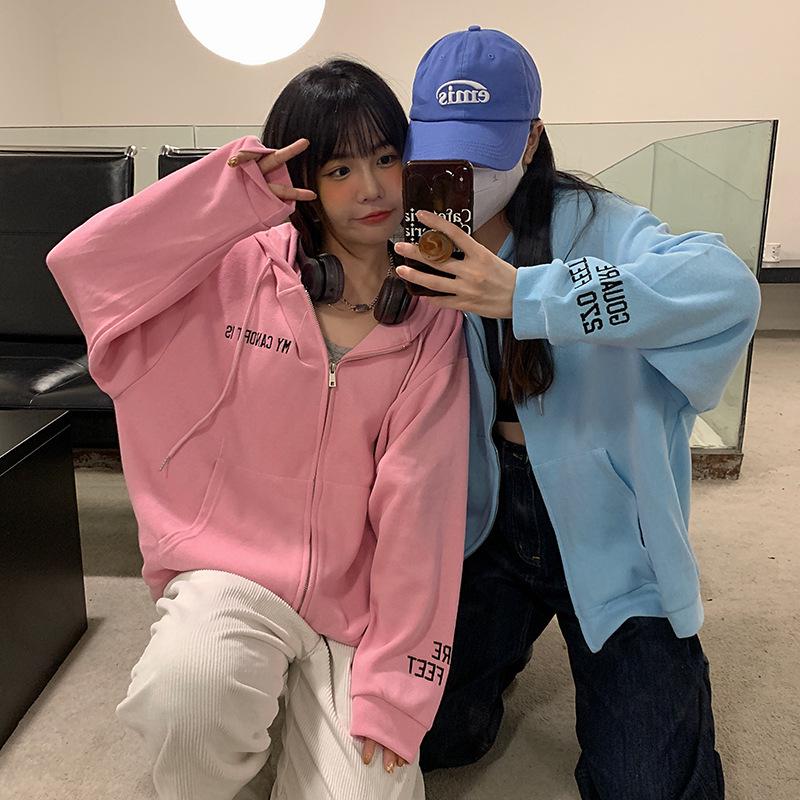 2023 Autumn/Winter American Retro Oversized Hooded Zip-Up Sweatshirt Jacket