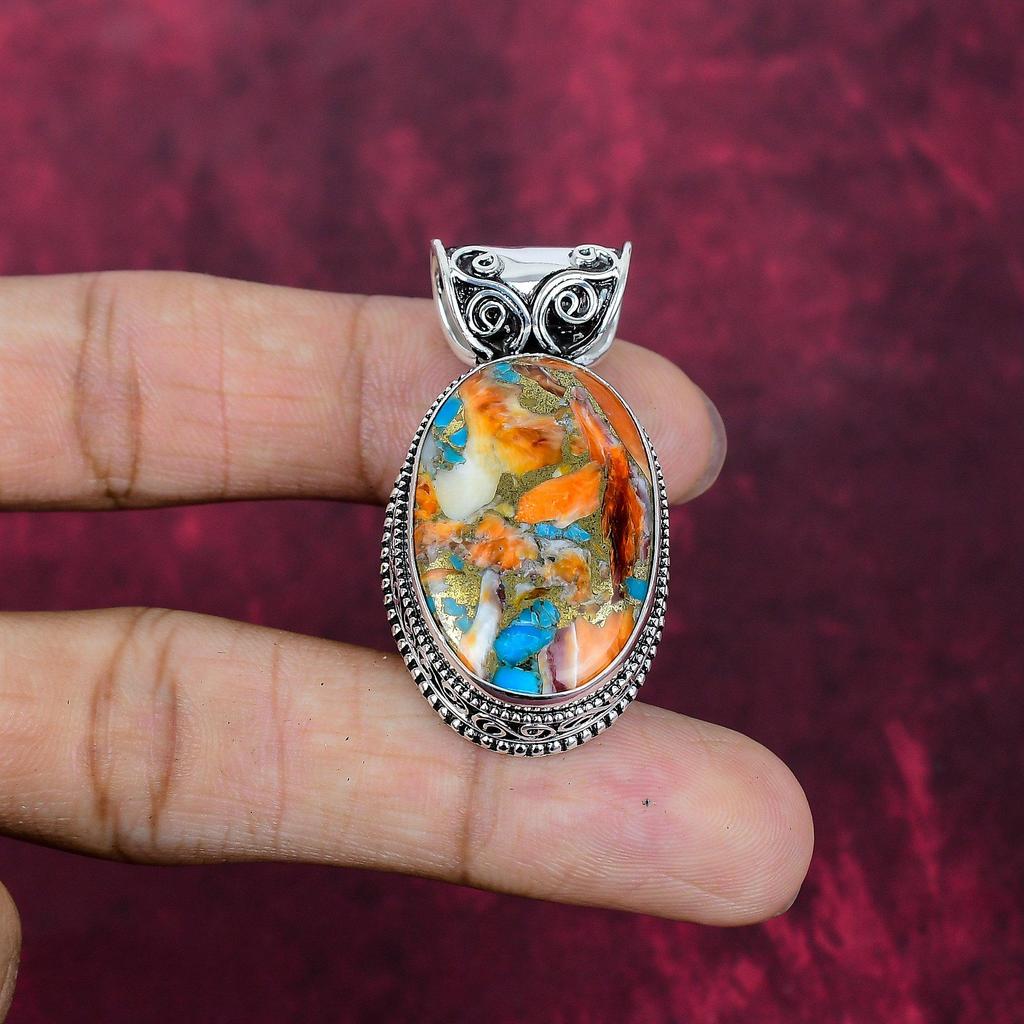 Orange Spiny Oyster Handmade Gemstone Pendant, 925 Solid Sterling Silver Pendant Antique Jewelry, For Engagement Gift
