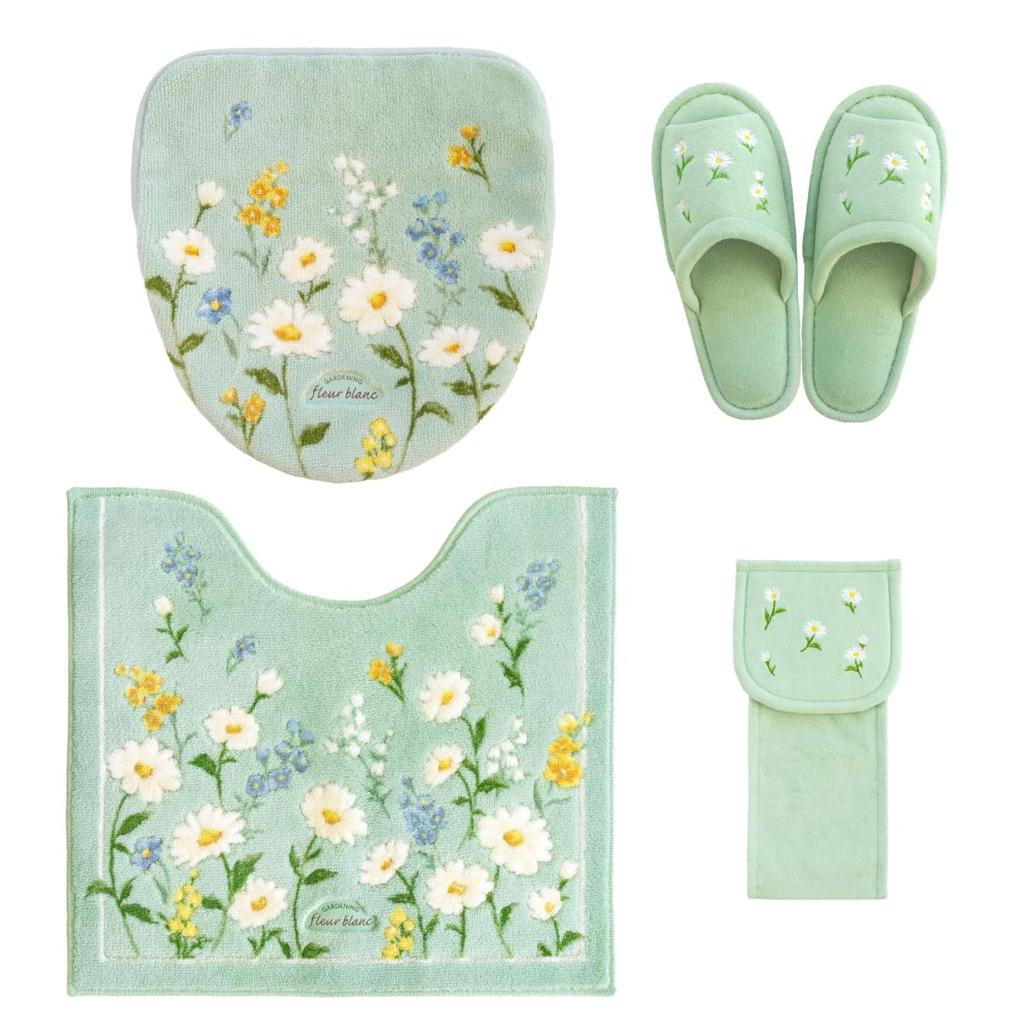 4-teiliges Toilettenmatten-Set, Skandinavischer Stil, Waschbar, Grün, Klebeart, Geeignet für Wasch- und beheizbare Toiletten, Kompatibel mit normalen und beheizten