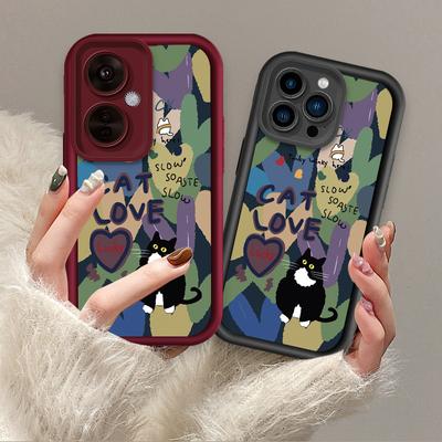 Cat Love Cute Cartoon Printed Fashion Case Flexible weiche Silikon-TPU-Schale Vollständige Rückseite für iPhone Samsung