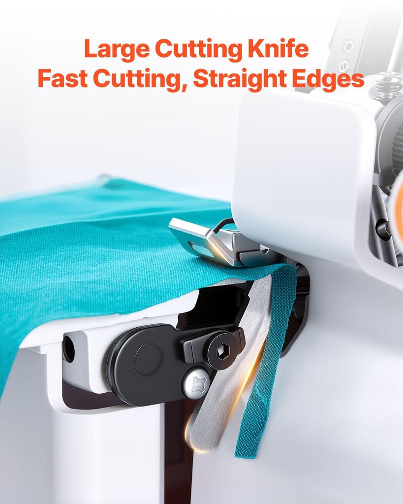 Serger Overlock Sewing Machine, 1250 Stitches Per Minute, 3 and 4 Thread Capability, with LED Light and Strong Suction Feet, Heavy-Duty Metal Frame