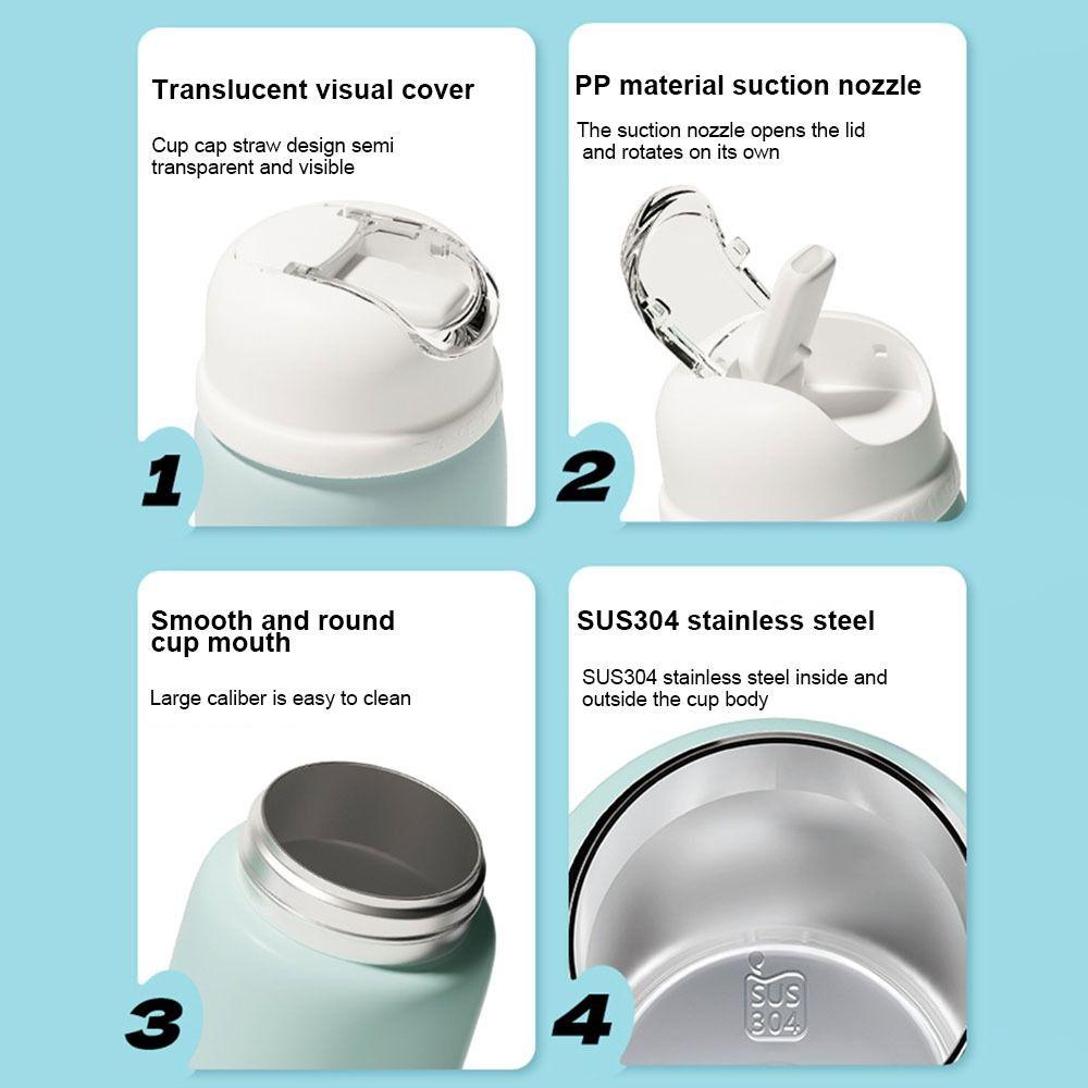 Cute 420ML Thermal Cup Large Capacity Cartoon Pattern Vacuum Cup Leakproof Reausable Water Cup Drinkware