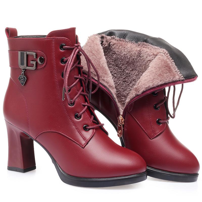 Martin Boots Women's Winter Velvet High Heels, Winter New Short Boots    Women's Soft Leather Boots Versatile Women's Shoes