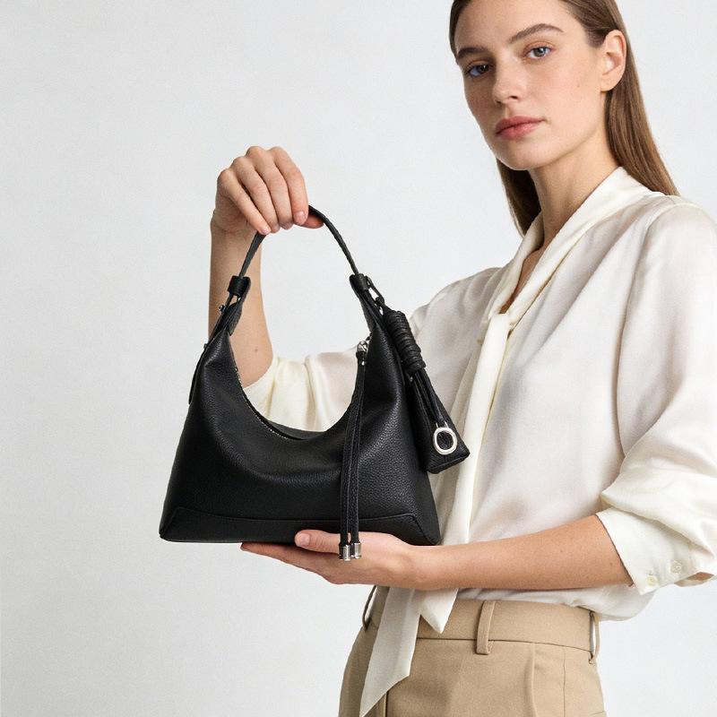 Top Layer Cowhide Shoulder Bag, High-end Women's Genuine Leather Armpit Bag, Niche Commuting Hand-held Lunch Box Dumpling Bag