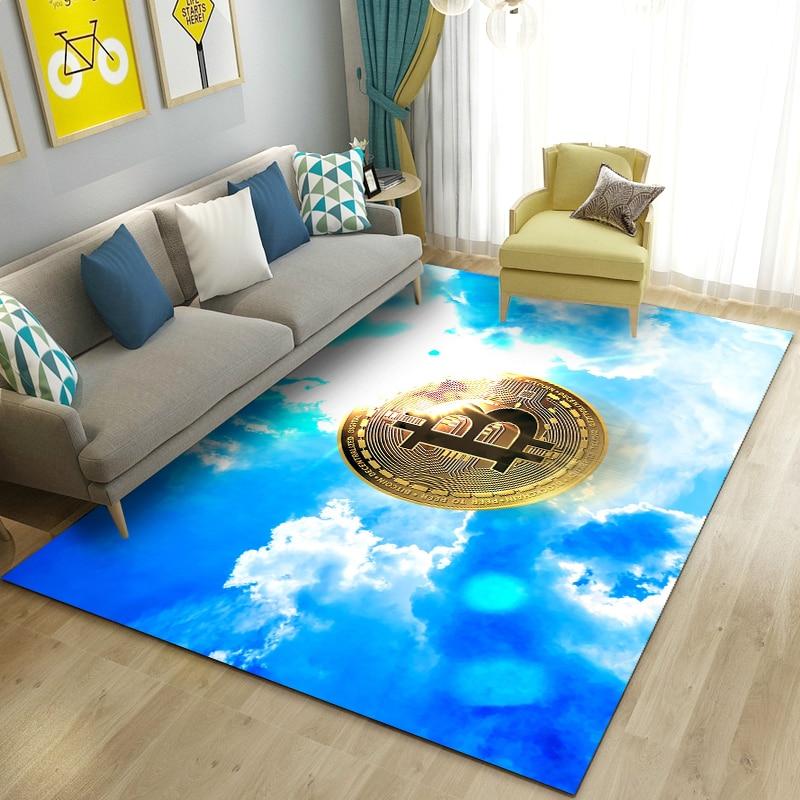 3D Bitcoin Area Rug Large,Carpet Rug for Living Room Bedroom Sofa Kitchen Doormat Decoration,Children Play Non-slip Floor Mat