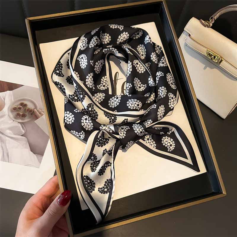 Women Luxury Design Silk Scarf Satin Hair Hairband Tie Neck Scarf Narrow Slanted Ribbon Neckerchief For Wedding Occupation
