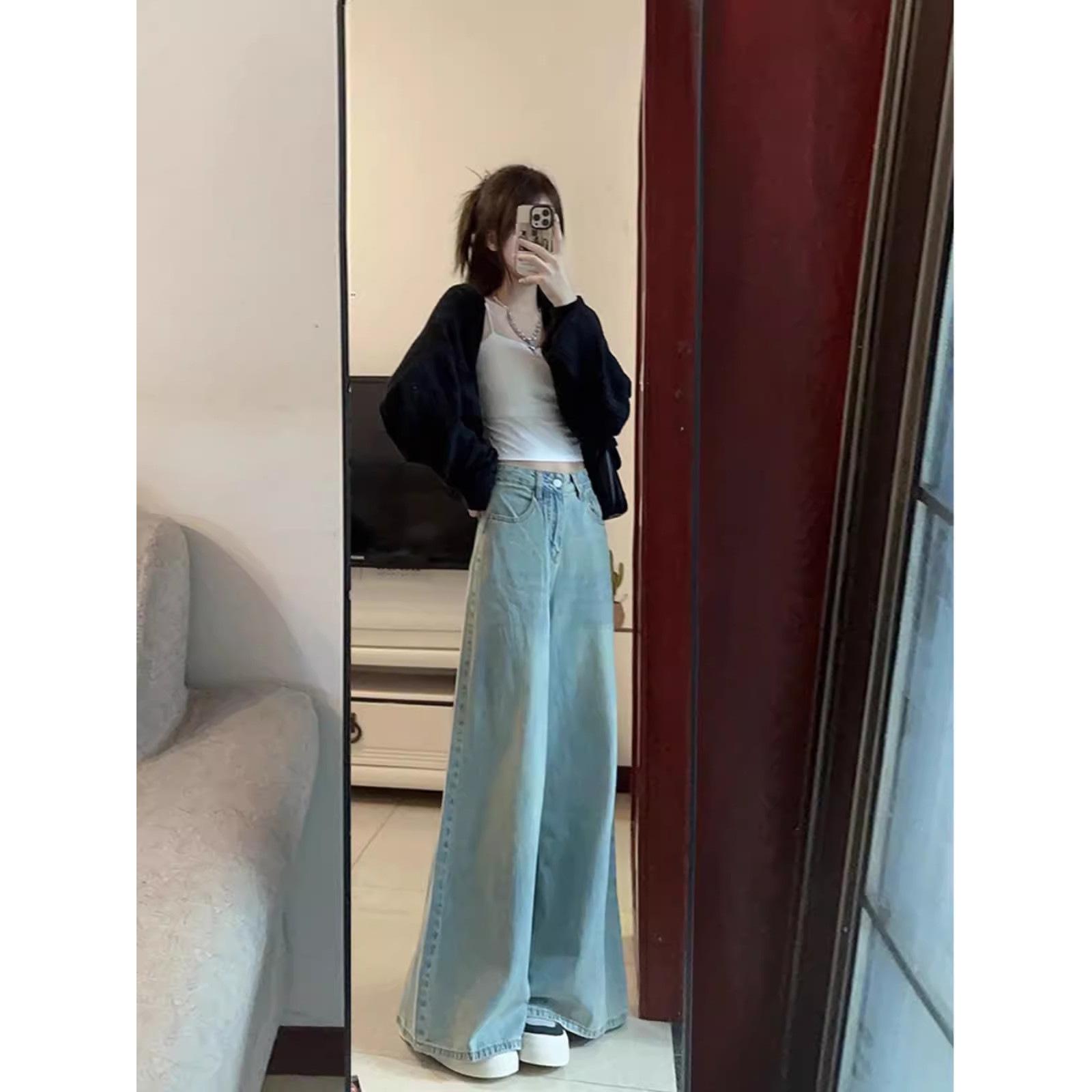 

High Waist Wide-Leg Floor-Length Hong Kong Style Jeans for Women S (Recommended 89-97 Jin)