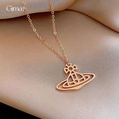 Corea del Sud Dongdaemun vero oro rosa cavo Saturno ciondolo collana accessori catena maglione da donna