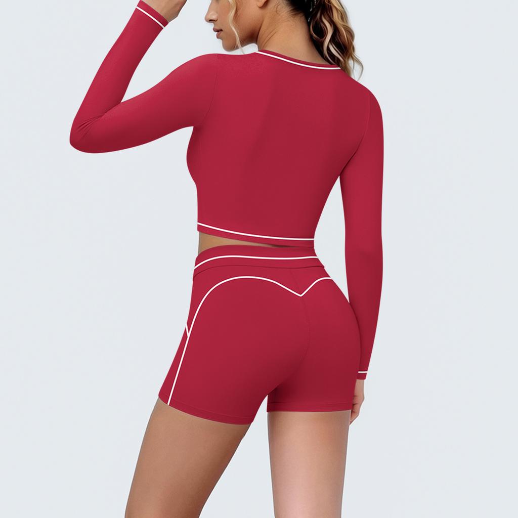 New Contrasting Colors, High Elastic, Low Neck, Long-sleeved Shorts, Yoga Suit Set, Sports Running, Fitness Yoga Two-piece Set