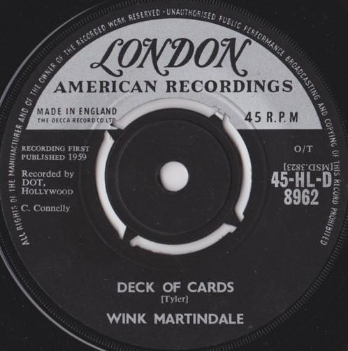 

7inch Record WINK MARTINDALE Deck Of Cards 45HLD8962 LONDON RECORDS 1961 UK Pop Used