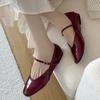 Mode Neues Schuhwerk Weinrot Damen Ballerinas Mary Janes Designerschuhe Damen Runde Zehenpartie Mode Flach Schnalle Damen Ballerinas mit Schuhen