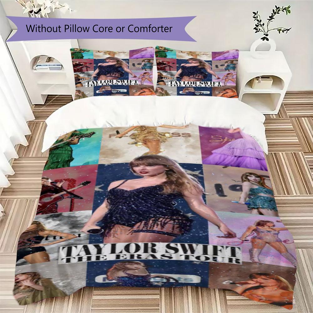 Pościel z motywem Taylor Swift, poszewka na kołdrę i poszewki na poduszki, prezent urodzinowy (1 poszewka na kołdrę + 2 poszewki na poduszki, wkładki do poduszek nie są dołączone)JM004