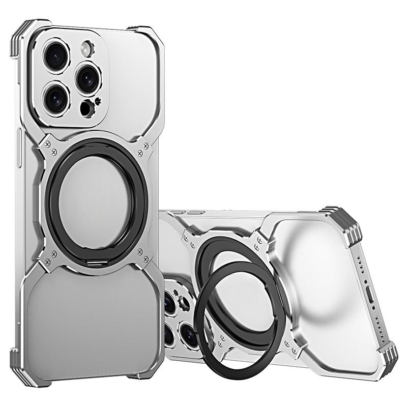 For iPhone 13 Pro Bumper Case Compatible with MagSafe Rotation Kickstand Metal Frameless Phone Cover