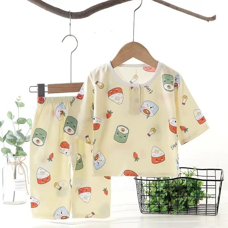 Dinosaur Kids Pajama Set With Cotton Satin Breathable Fabric For Summer Sleepwear