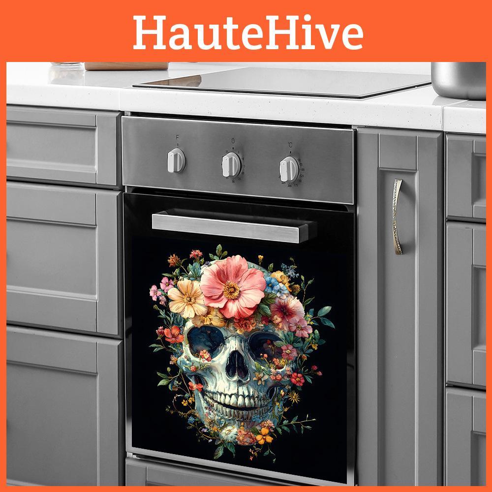 Halloween Smiling Skull Covered In Flowers Glass Home Decoration Wall Stickers