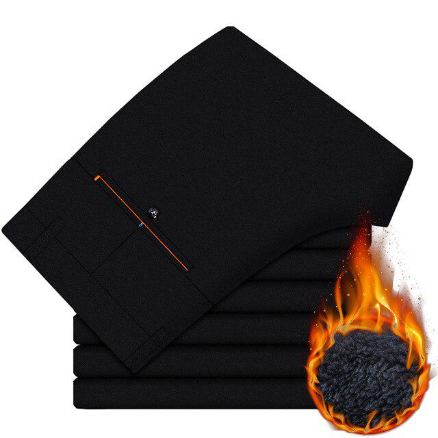 

Классические зимние мужские толстые деловые повседневные брюки однотонные эластичные флисовые теплые фирменные брюки мужские 34 чёрный