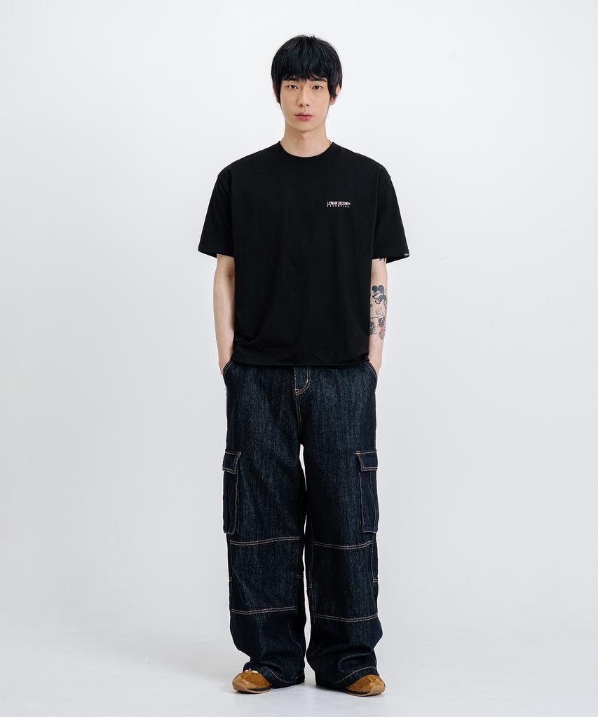 LEMAIN SECOND Basic Logo Print Oversized Short Sleeve T-Shirt [Black]