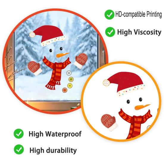 Festive Indoor Wall Art Christmas Snowman Static Window Stickers, Removable PVC Glass Decals, Waterproof Seasonal Door Stickers Winter Clings for Home