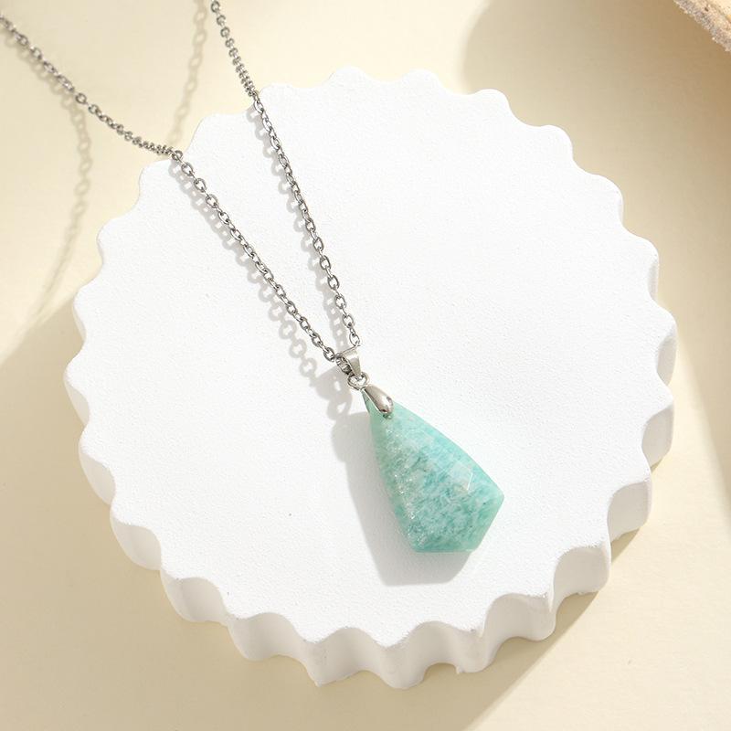 1pc Natural Stone Geometric Shape Pendant Necklace Amethyst Pink Crystal Charm Pendulum Necklace Jewelry Gifts