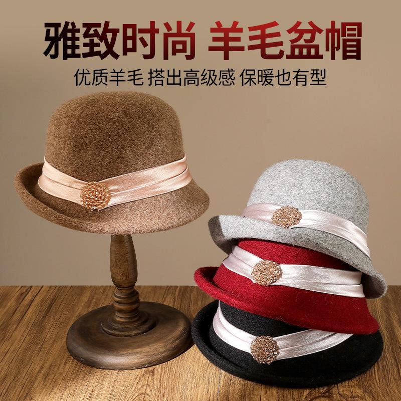 

Temperament retro crimped top hat women s warm wool basin hat autumn and winter fashion versatile bucket hat one size fits all бордовий