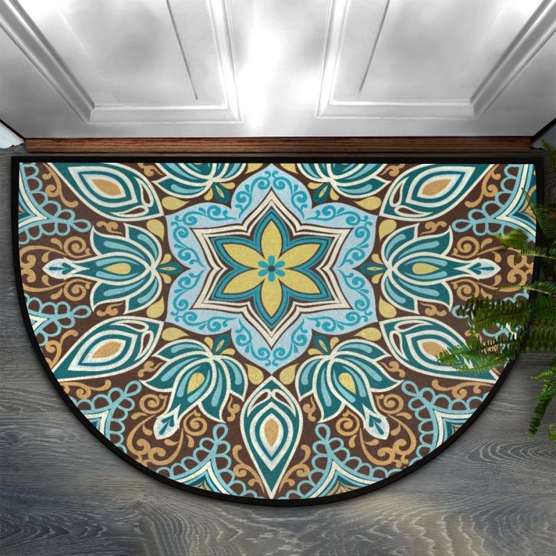 Bohemian Floral Retro Style Semi-Circular Entrance Mat