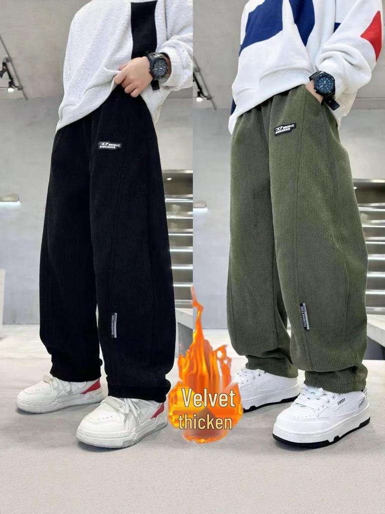 Warm Boys' Fleece-Lined Corduroy Pants - 2025 Winter Style for Medium to Large Children