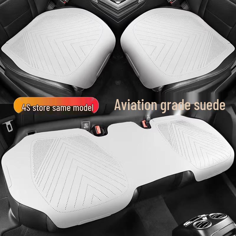 Universal Suede Car Seat Cushion Set - All-Season, Three-Piece, Summer-Ready, Thin Cushion with Lumbar Support.