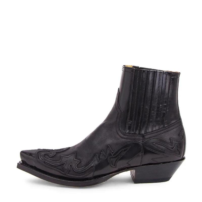 Western Cowboy Burnt Flower Herrenstiefel Schwarz Braun Handgefertigte Chelsea Boots für Männer Gr. 38-48