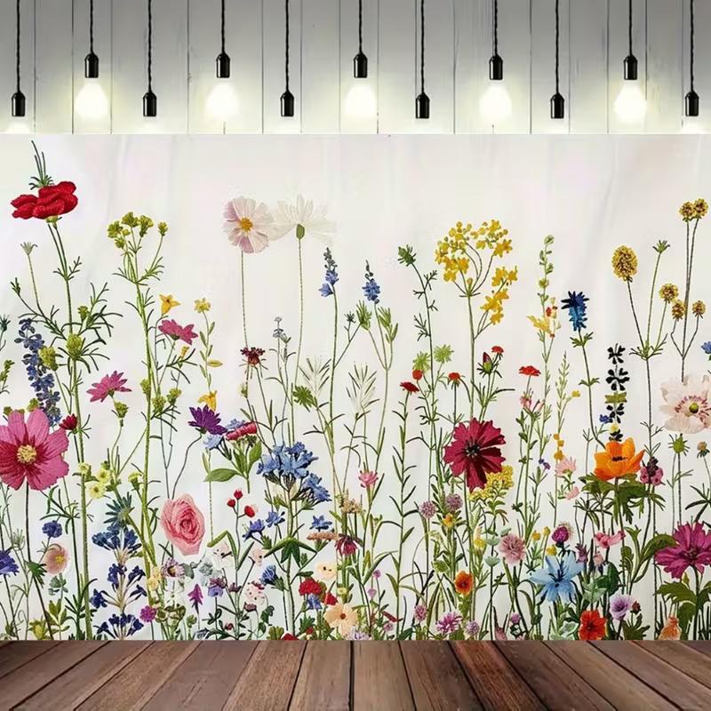 Pastel Floral Wildflower Backdrop 235x180cm Botanical Watercolor Tapestry for Wedding, Birthday and Baby Shower