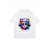 White Oversized T Shirt With Colorful Cat Wearing Headphones And Sunglasses Print For Casual Wear