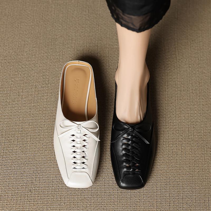 Fashion 2025 New Summer Slippers Cover Toe Fashion Hollow Out Sandals Women Shoes Ladies Shoes Mules Genuine Leather Modern Slippers