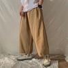 Vintage Solid Color Loose Cotton Men's Cargo Pants Street Casual Drawstring Anklet All-match Casual Male Knickerbockers