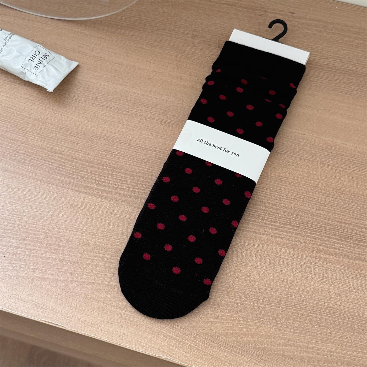 Red Polka Dot Women Socks Fashion Versatile Cotton Middle Socks Girls Harajuku Retro Streetwear Knited Elastic Long Socks Sox 39