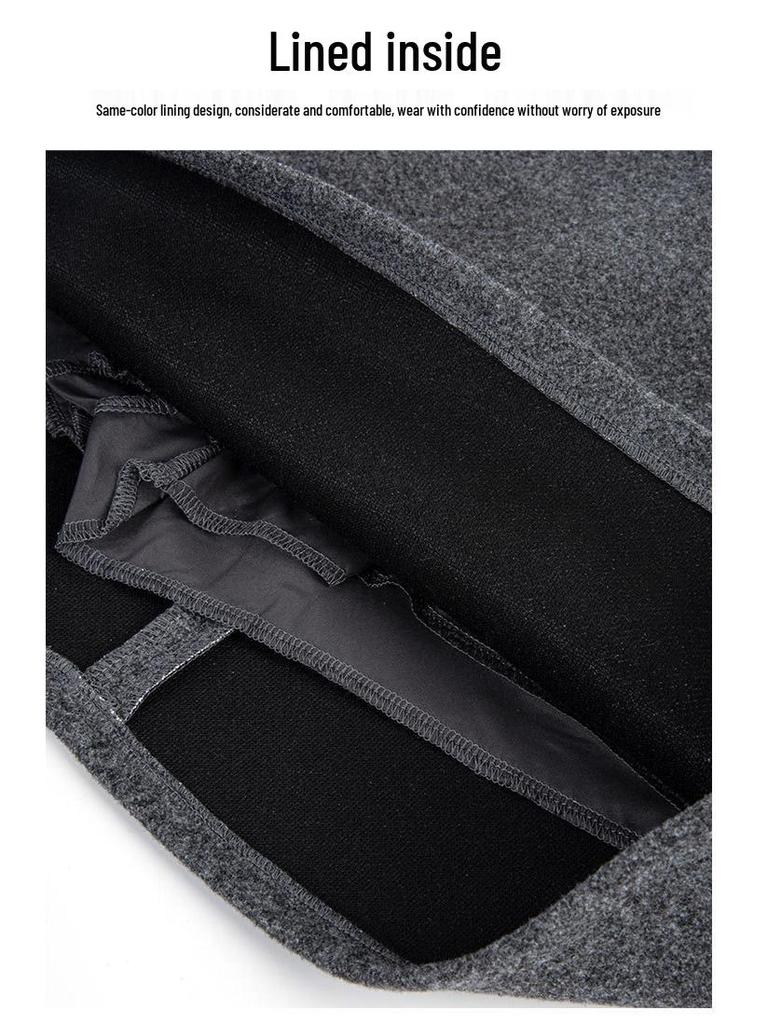 Women's Gray Wool Blend High-Waisted Bodycon A-Line Skirt - Korean Style Elegant Spring Arrival