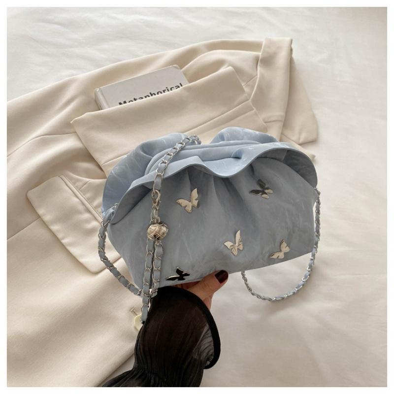 Spring and summer soft material niche pleated cloud bag 2026 new trendy fashi chain crossbody shoulder bag 24.5x10.5x14CM синий