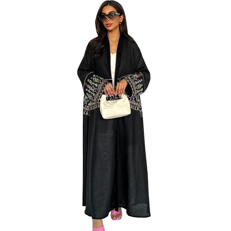 Ladies' Embroidered Floral Cardigan Robe - Dubai Style Muslim Wear
