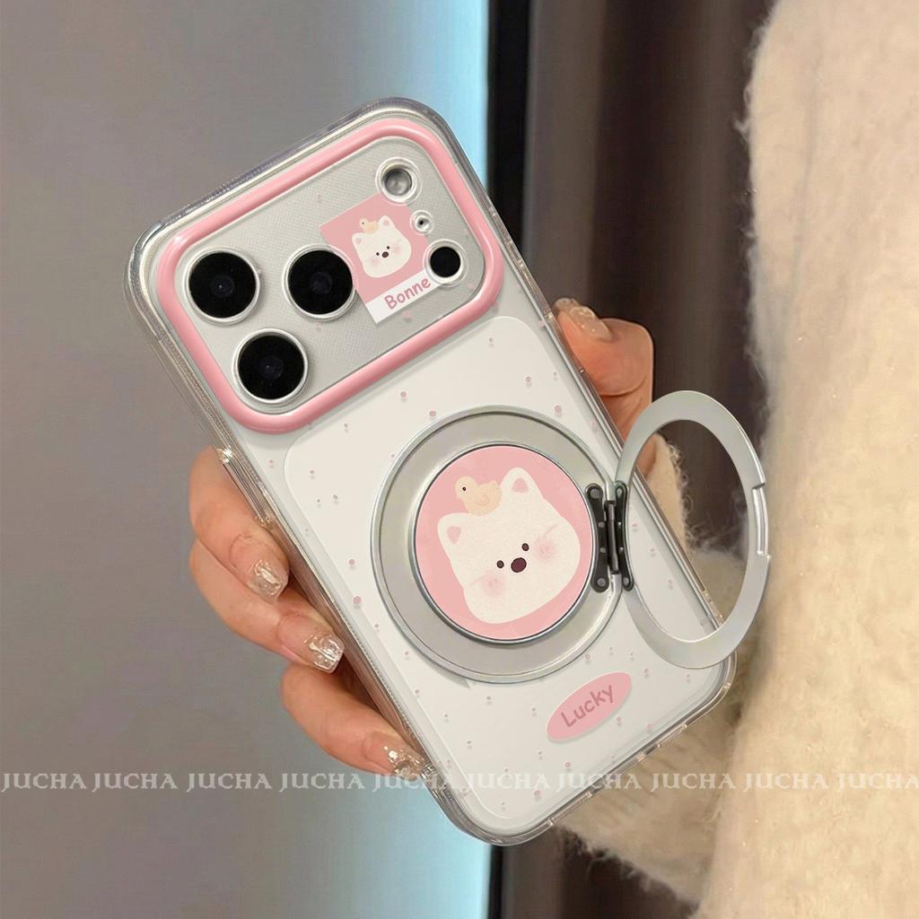 Applicable To Apple 17 Mobile Phone Case All-inclusive Lens 16promax Korean Anti-drop Belt Bracket 15por Polka Dot Puppy