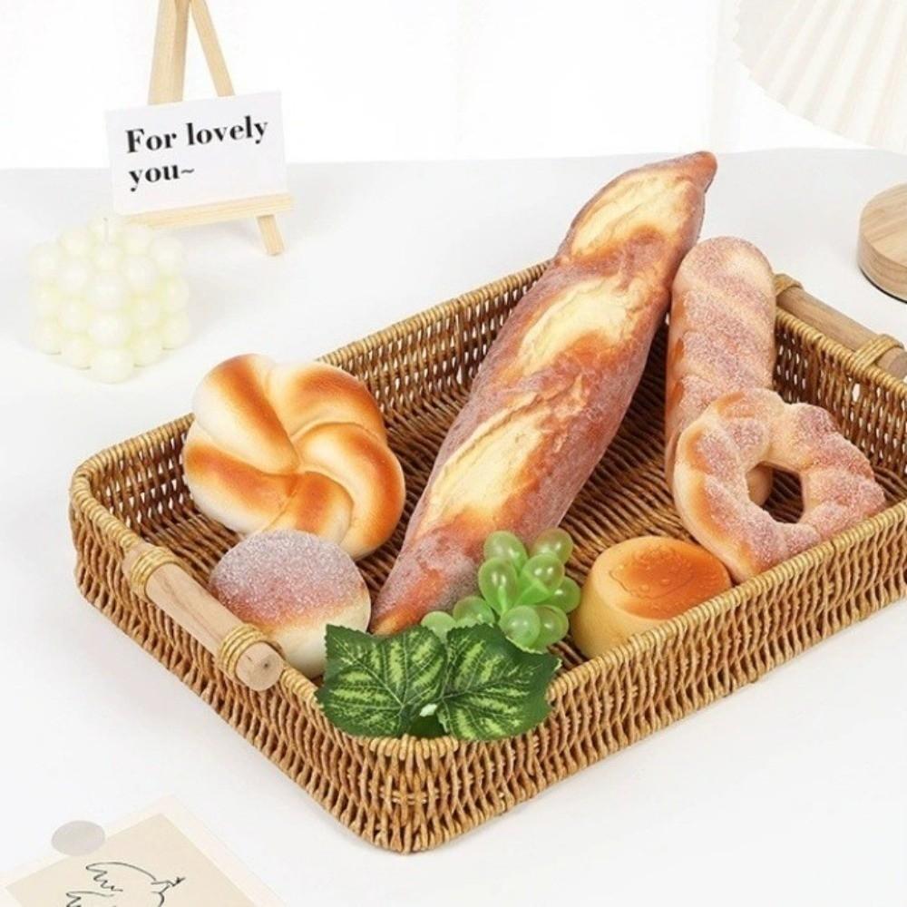 Mit Griff Handgeflochtener Korb Flaches Behältnis Speiseteller Brot Lebensmittel Geflochtener Aufbewahrungskorb Wohnzimmer