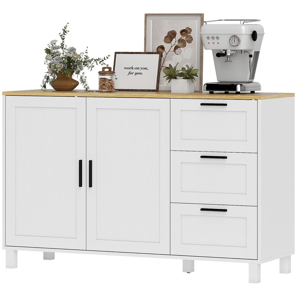 Sideboard soft-close doors, 3 drawers 120 x 38 x 76 cm White